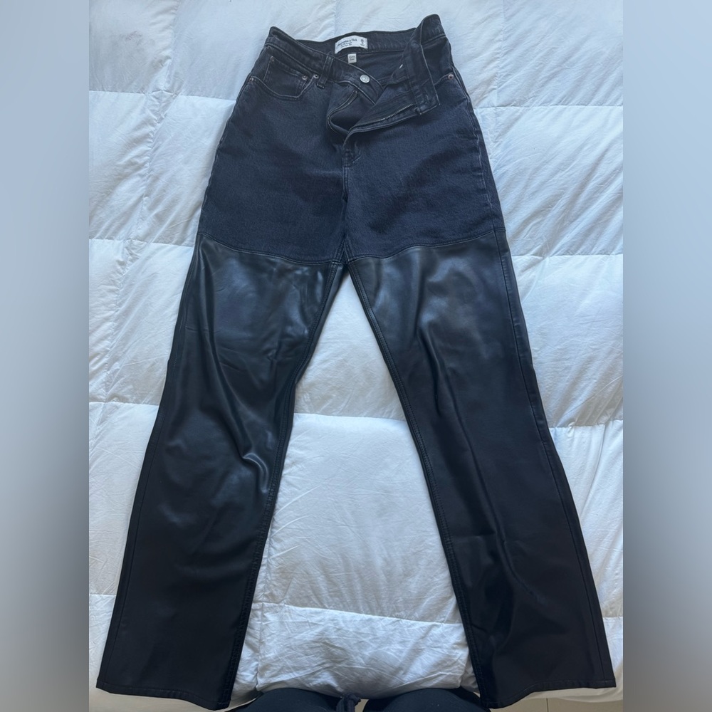 ABERCROMBIE AND FITCH- Black Denim and Leather High Waist Pants
